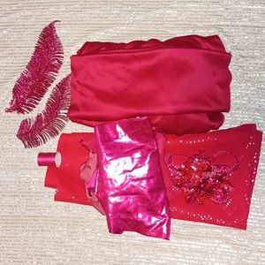 Hot pink fabric, thread, sequins, glitter feather bundle
